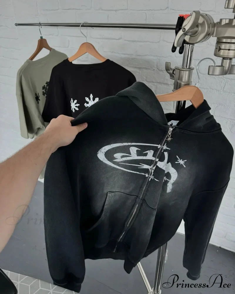 Retro Print Zip Up Hoodie - Image 5
