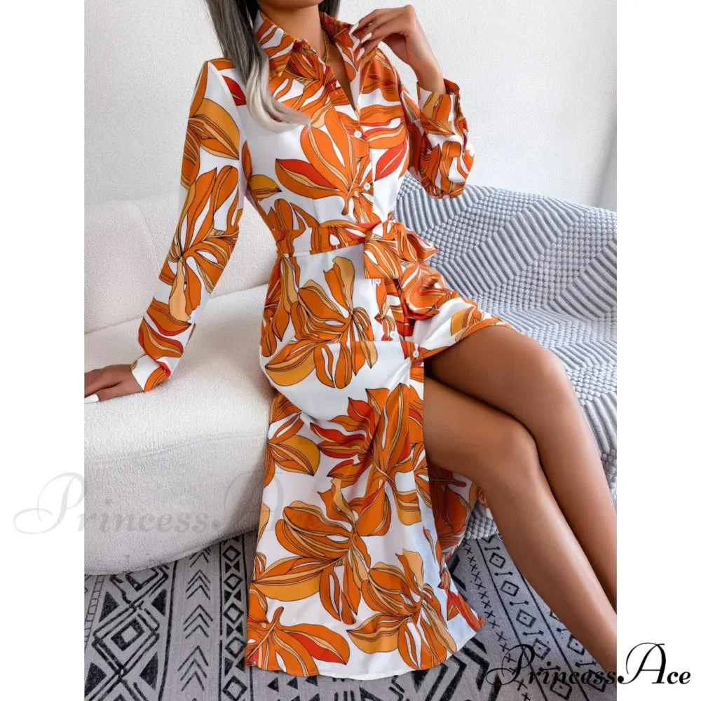 Retro Printed Blouse Long Flowered Gown - Image 2