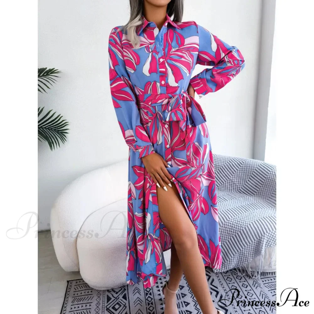Retro Printed Blouse Long Flowered Gown - Image 3