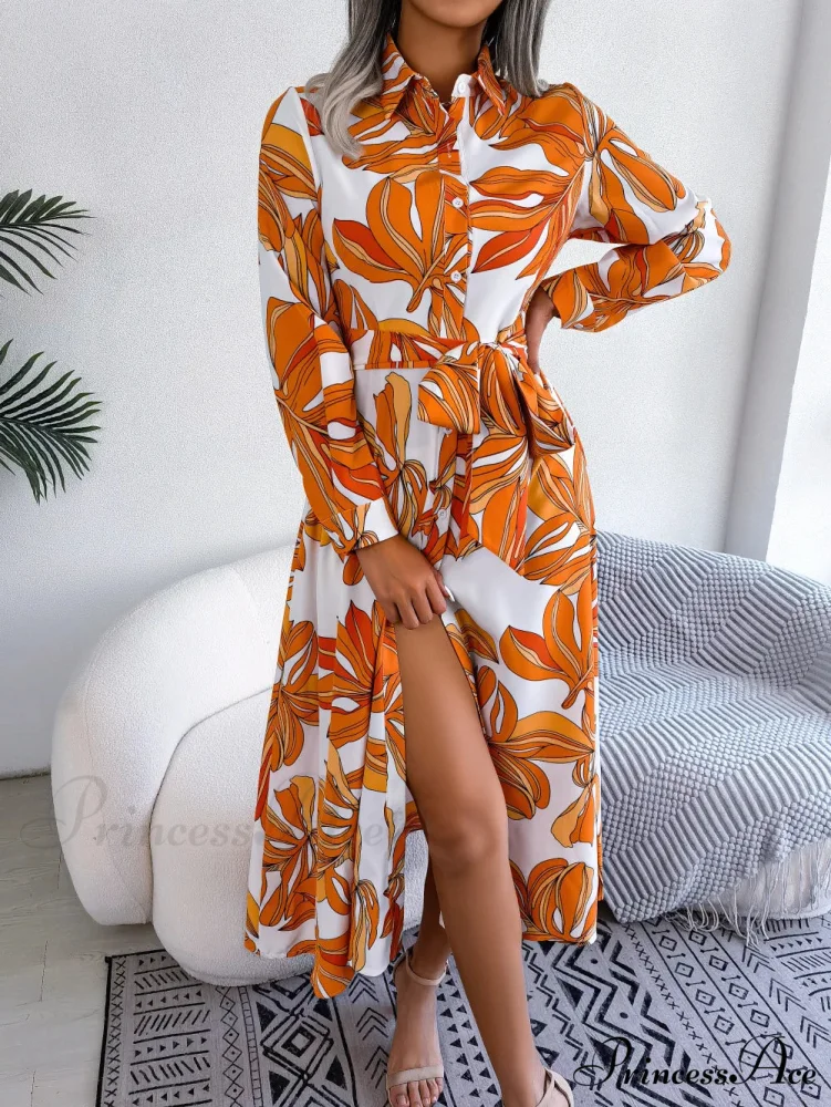 Retro Printed Blouse Long Flowered Gown - Image 4