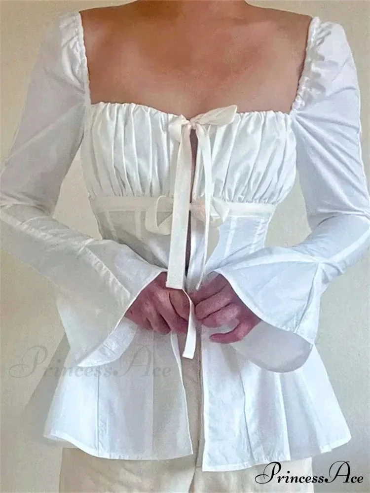 Retro Puff Sleeve Bind Square Neck Blouse - Image 4