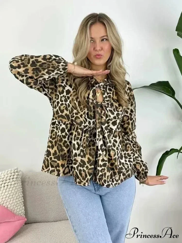 Retro Puff Sleeve Ribbon Button Blouse - Image 6