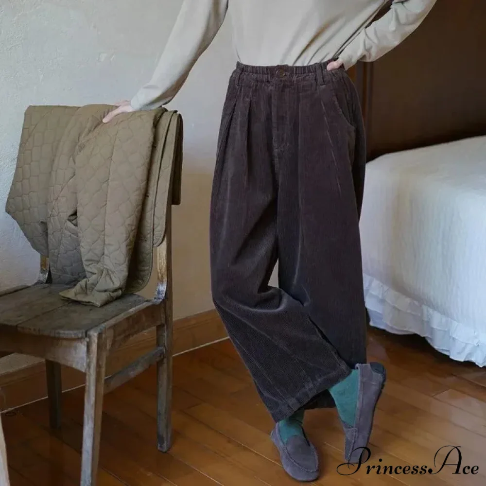 Retro Ribbed Loose-Fitting Trousers Cold Season - Image 2