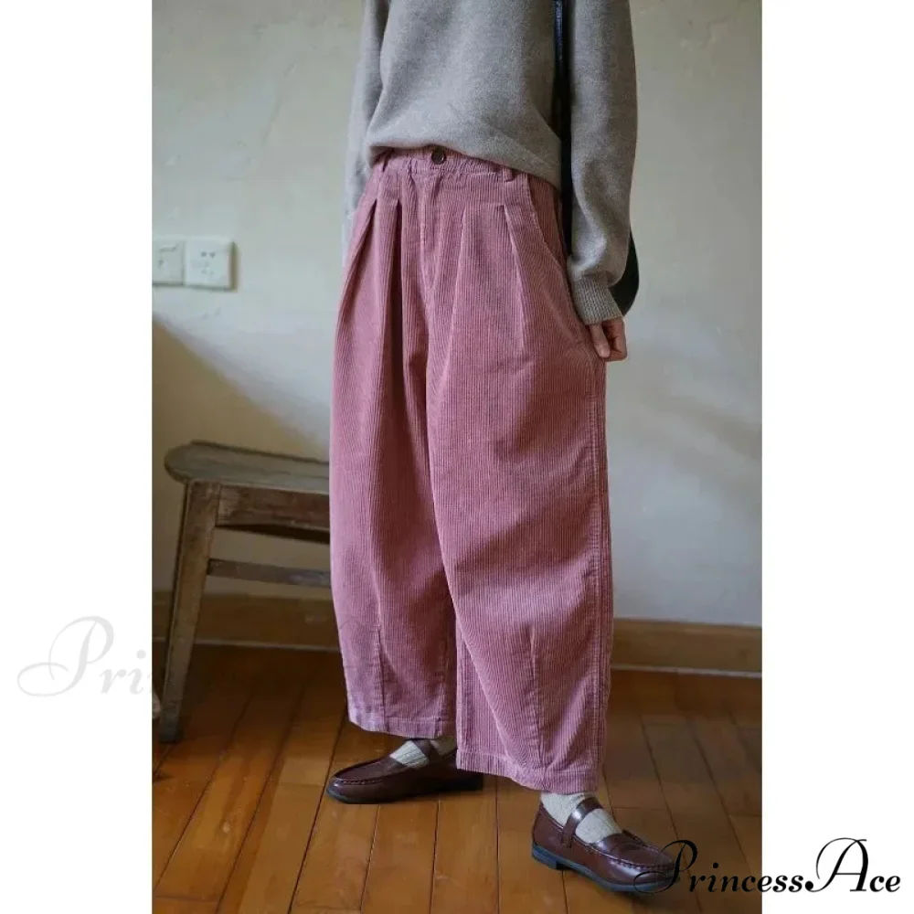 Retro Ribbed Loose-Fitting Trousers Cold Season - Image 4