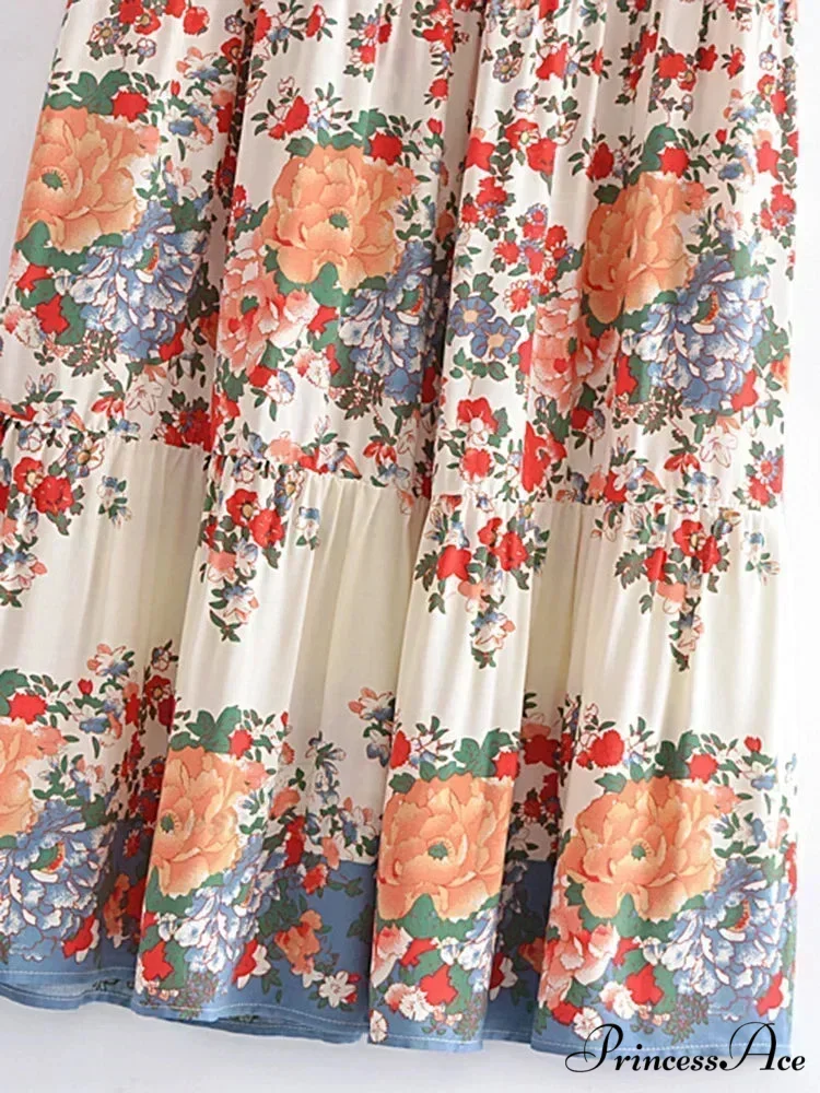 Retro Seaside Floral Free-Spirited High Waist Boho Maxi Skirt Woman - Image 2