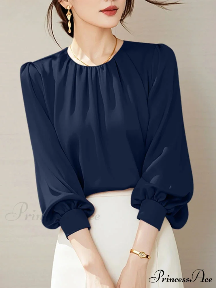 Retro Silk Ruching Top Informal Workplace Top - Image 3