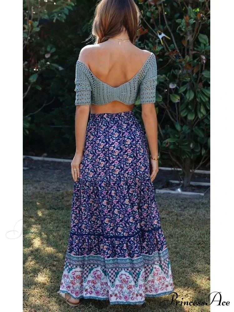 Retro Summery Flowered Pleated Bohemian Rayon Maxi Skirt - Image 2