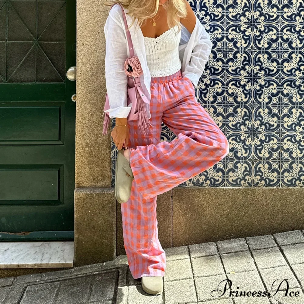 Retro Tartan High Rise Relaxed Casual Aesthetic Pant - Image 5