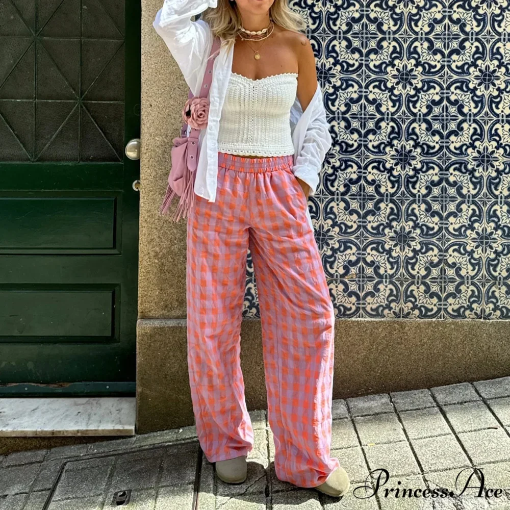 Retro Tartan High Rise Relaxed Casual Aesthetic Pant - Image 6