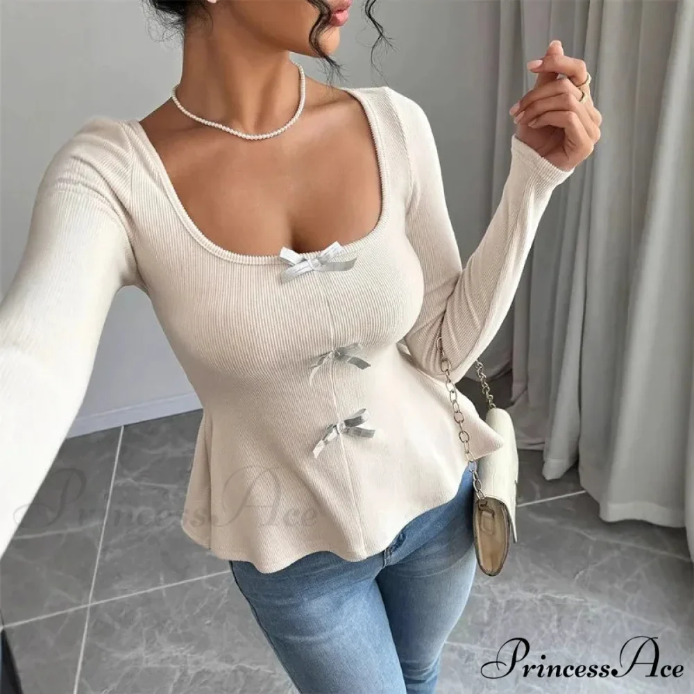 Ribbon Knit Informal Extended Sleeve Frilled Pullover Trim Knit Top - Image 2