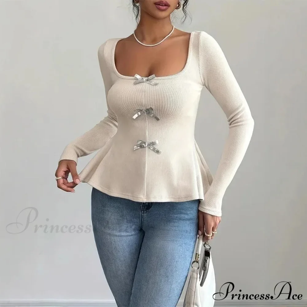 Ribbon Knit Informal Extended Sleeve Frilled Pullover Trim Knit Top - Image 3