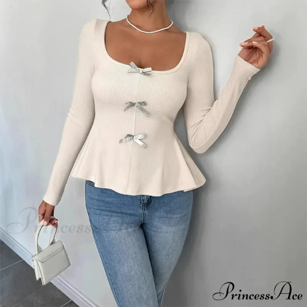 Ribbon Knit Informal Extended Sleeve Frilled Pullover Trim Knit Top - Image 4