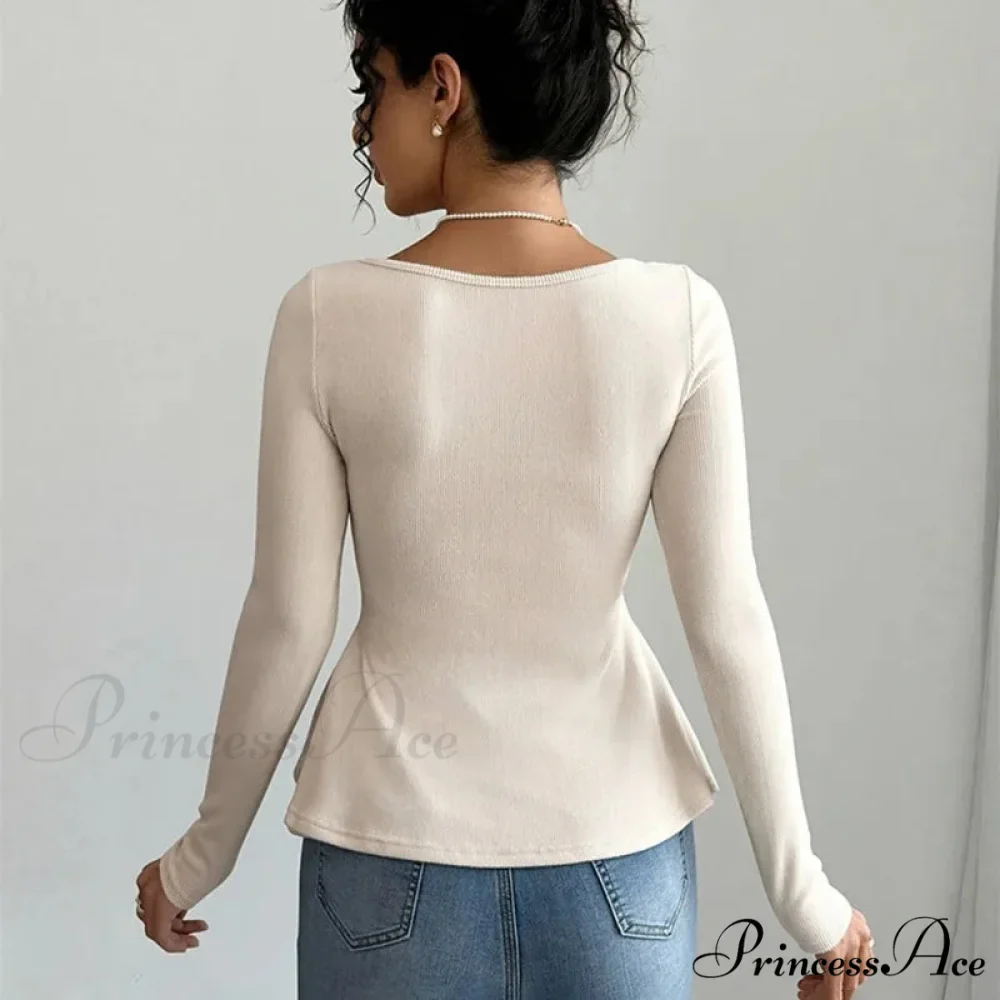 Ribbon Knit Informal Extended Sleeve Frilled Pullover Trim Knit Top - Image 5
