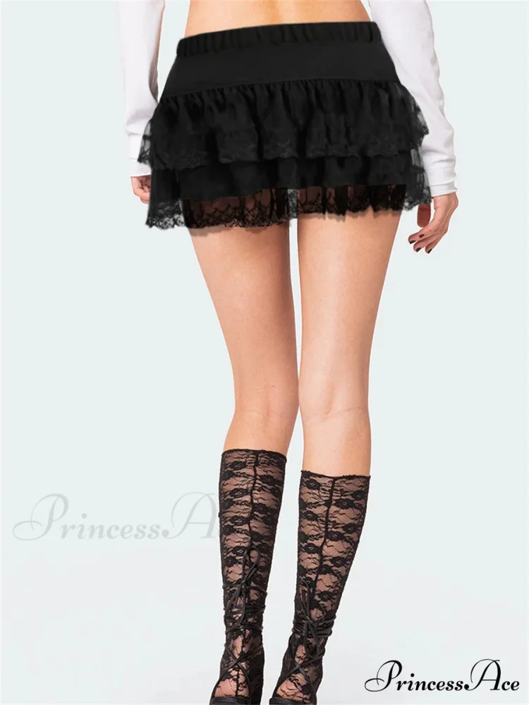 Ribbon Lace Patchwork Mid-Waist Skirt - Image 2