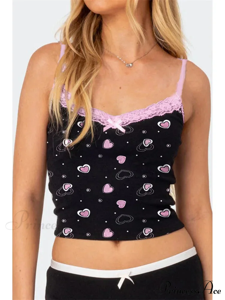 Romantic Hearts Lace Trim V-neck Crop Top - Image 2