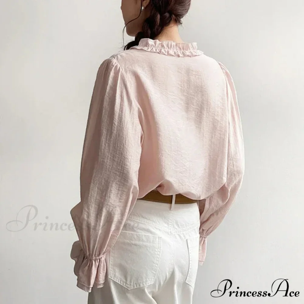 Rose Cotton Rayon Informal Extended Sleeve V-Neck Bohemian Top - Image 4