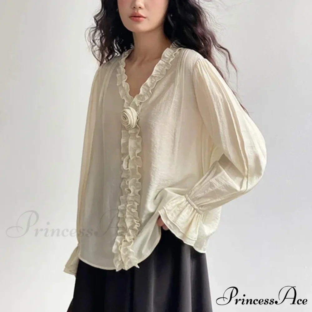 Rose Cotton Rayon Informal Extended Sleeve V-Neck Bohemian Top - Image 5