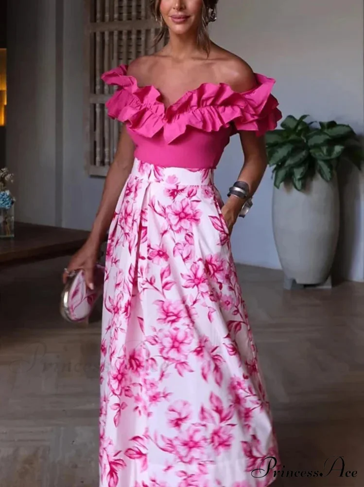 Rose Floral Patterned Informal Flared Skirt Elevated Waist Zip - Image 2