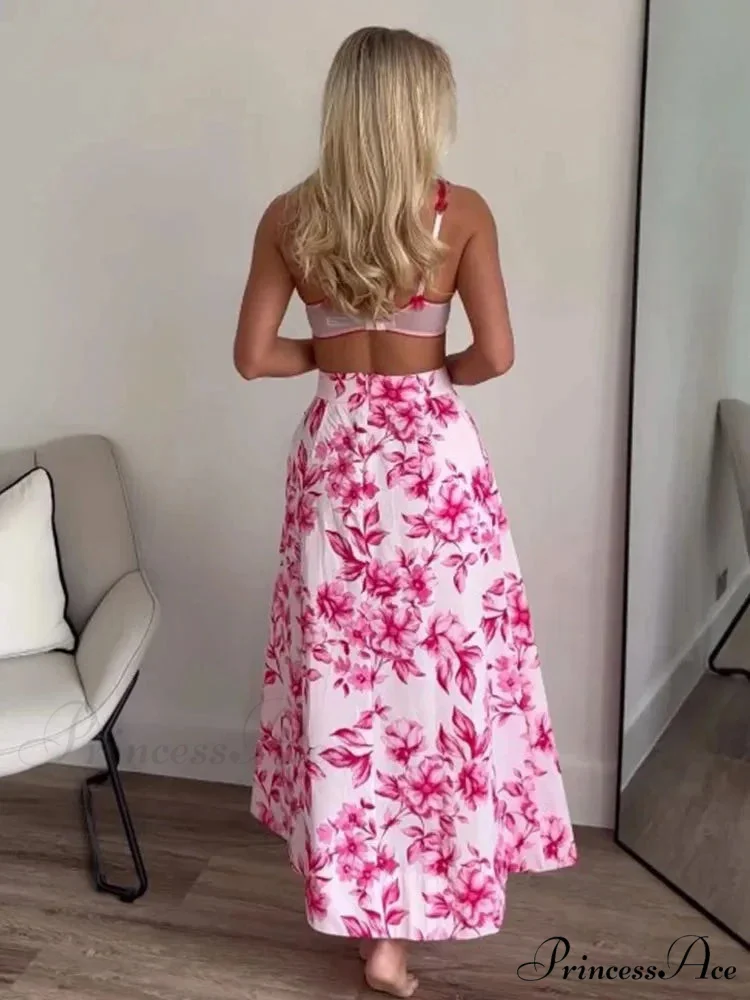 Rose Floral Patterned Informal Flared Skirt Elevated Waist Zip - Image 5