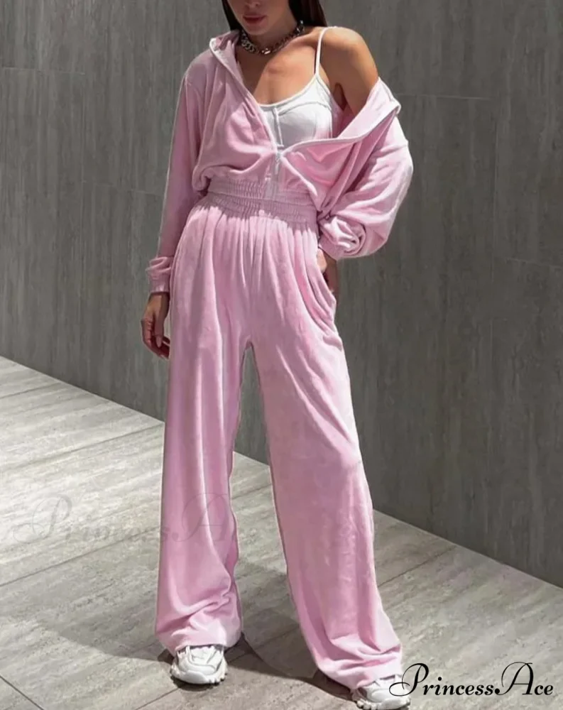 Rose Knitting Zipper Straight Pants Work Two Piece Set - Image 2