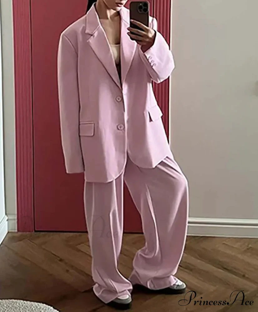 Rose Pockets Jacket Straight Pants Office Two Piece Set - Image 2