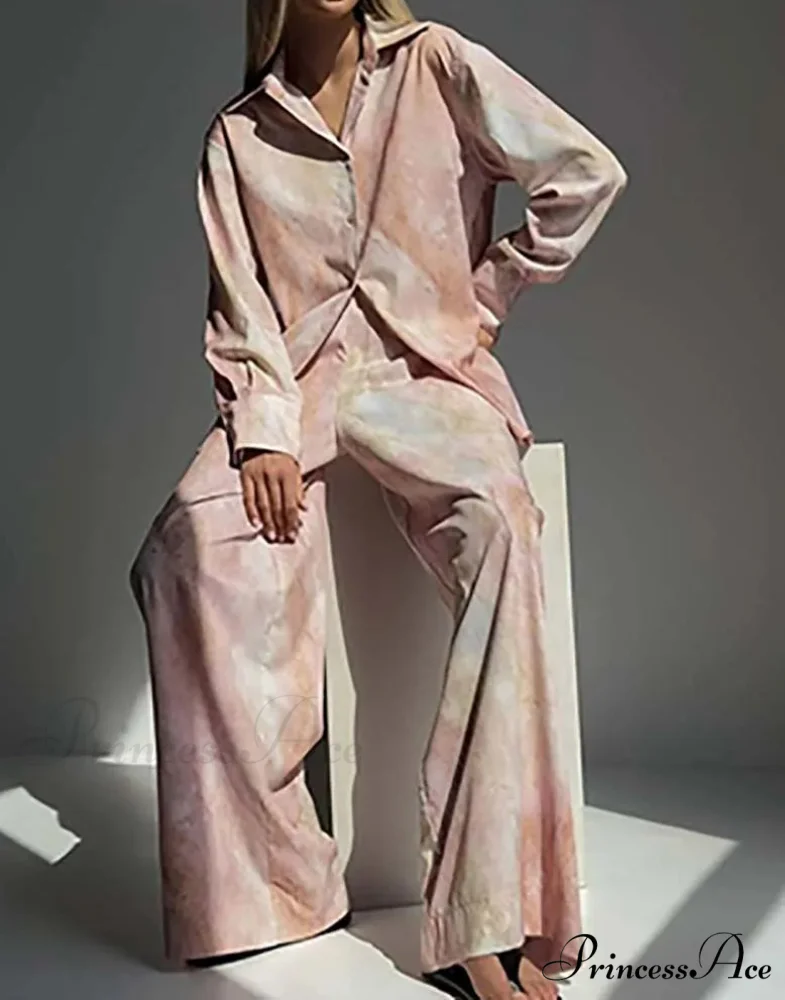 Rose Print Lapel Drawstring Pants Workplace Two Piece Set - Image 2