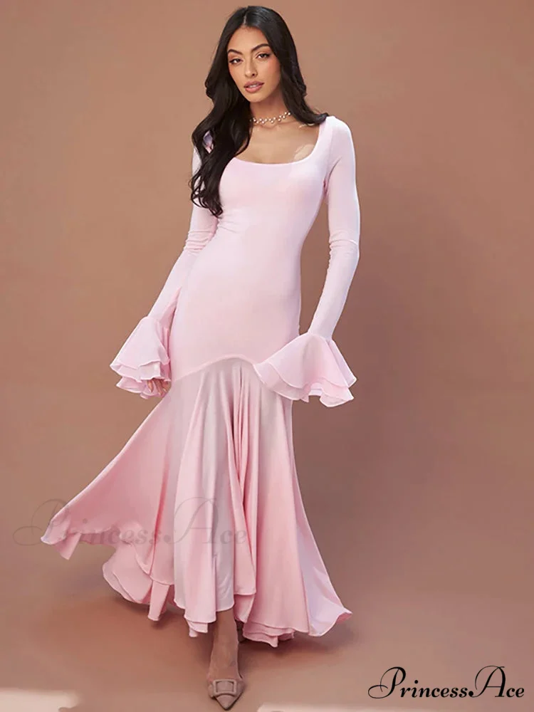 Rose Square Neckline Long Holiday Dress - Image 4