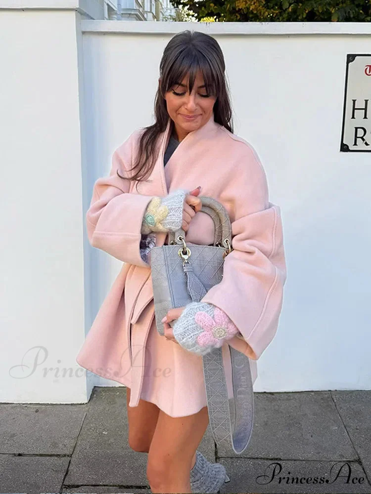 Rose V-neck Woolen Cinched Coat - Image 2