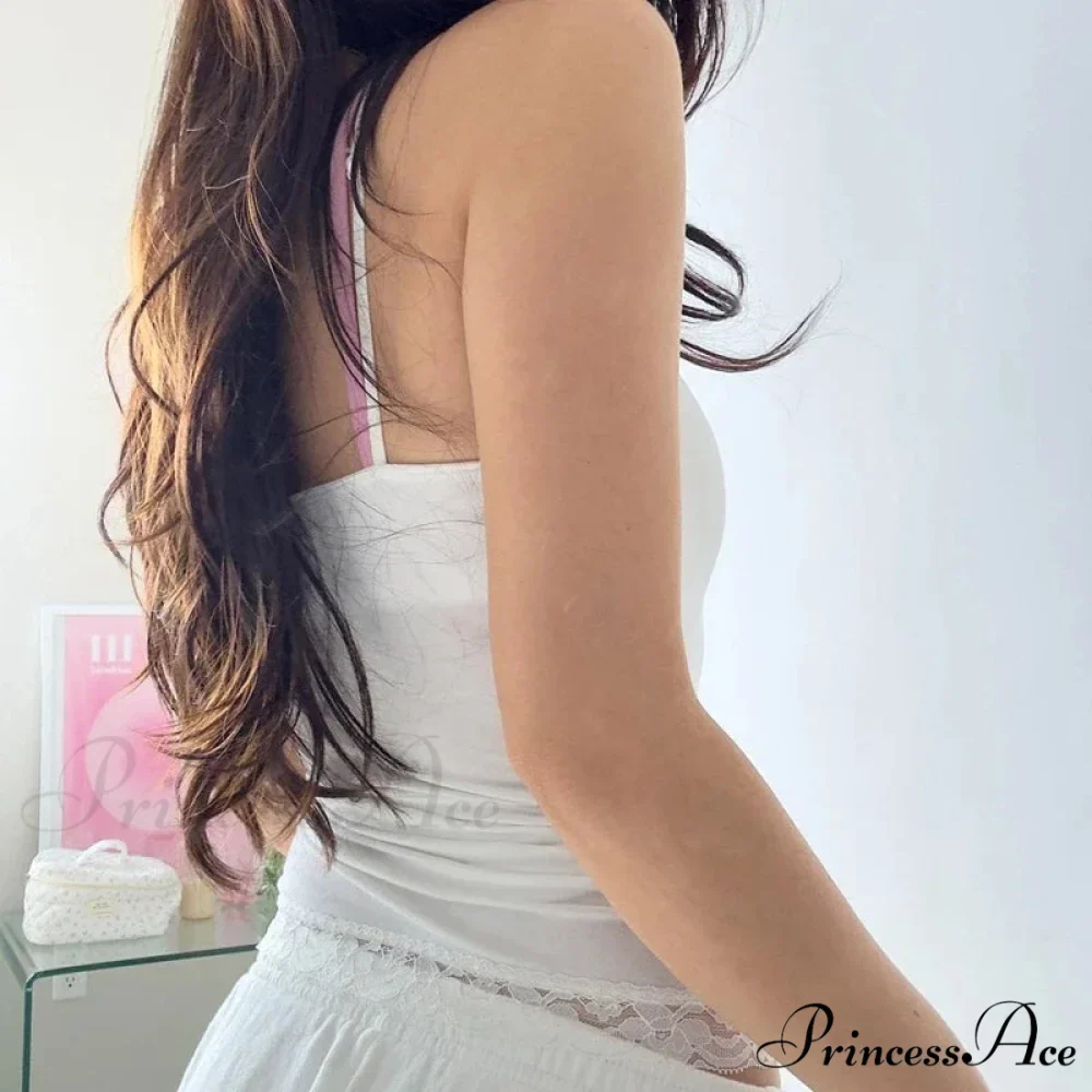 Rosettes Ribbon Lace Camisole Trim Fit Crop Top - Image 6