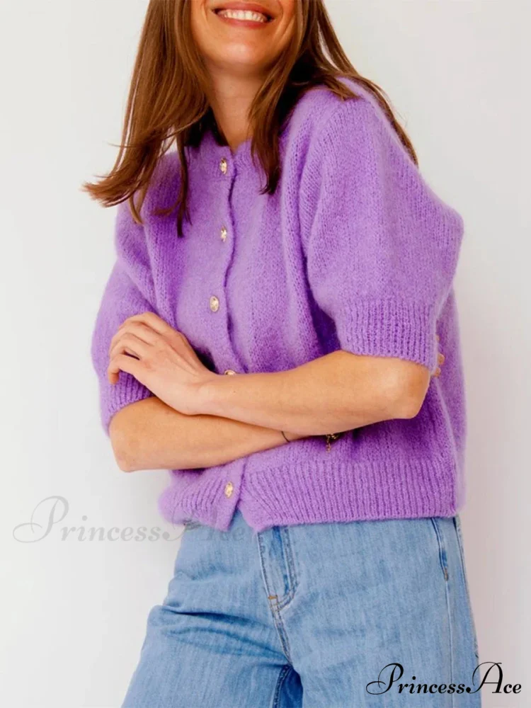 Round Neck Button-Up Slim Urban Knit Cardigan - Image 2