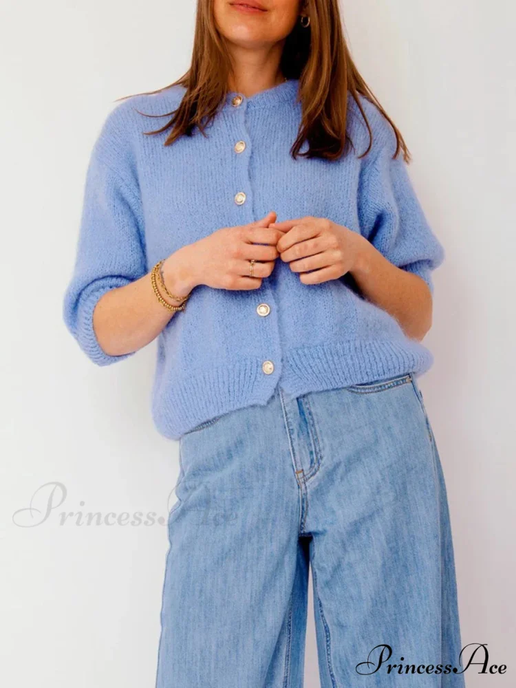 Round Neck Button-Up Slim Urban Knit Cardigan - Image 4