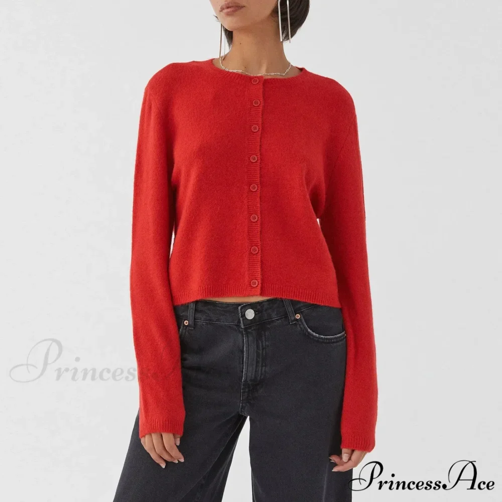 Round-neck Cropped Button Knitted Cardigan - Image 2