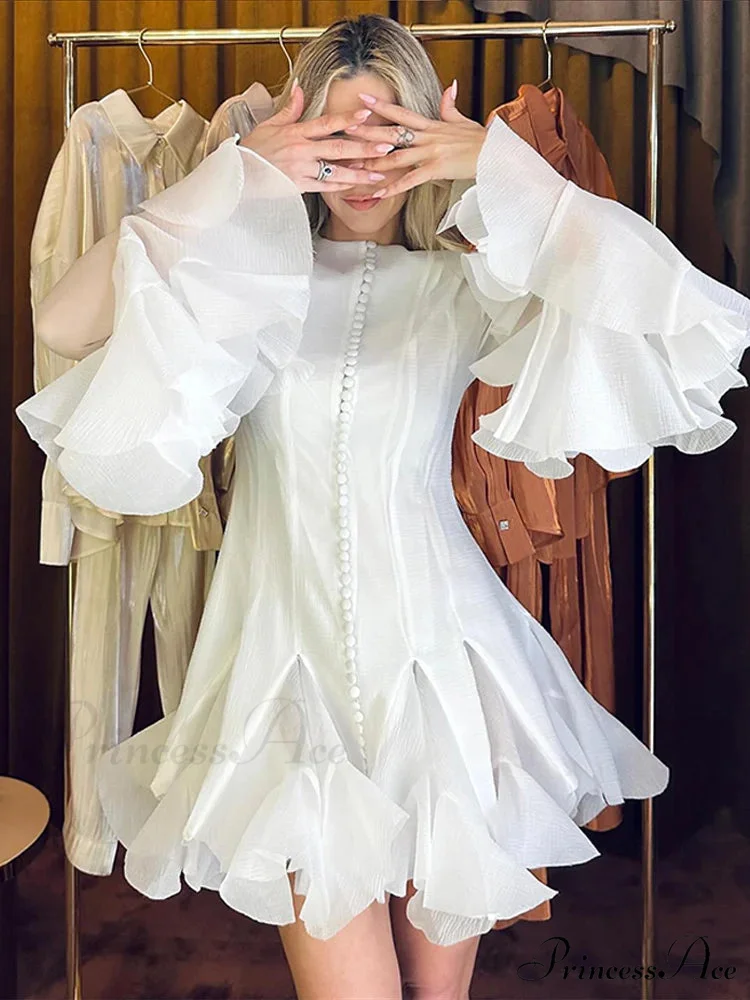 Round Neck Flare Sleeve Short Dress - Image 5