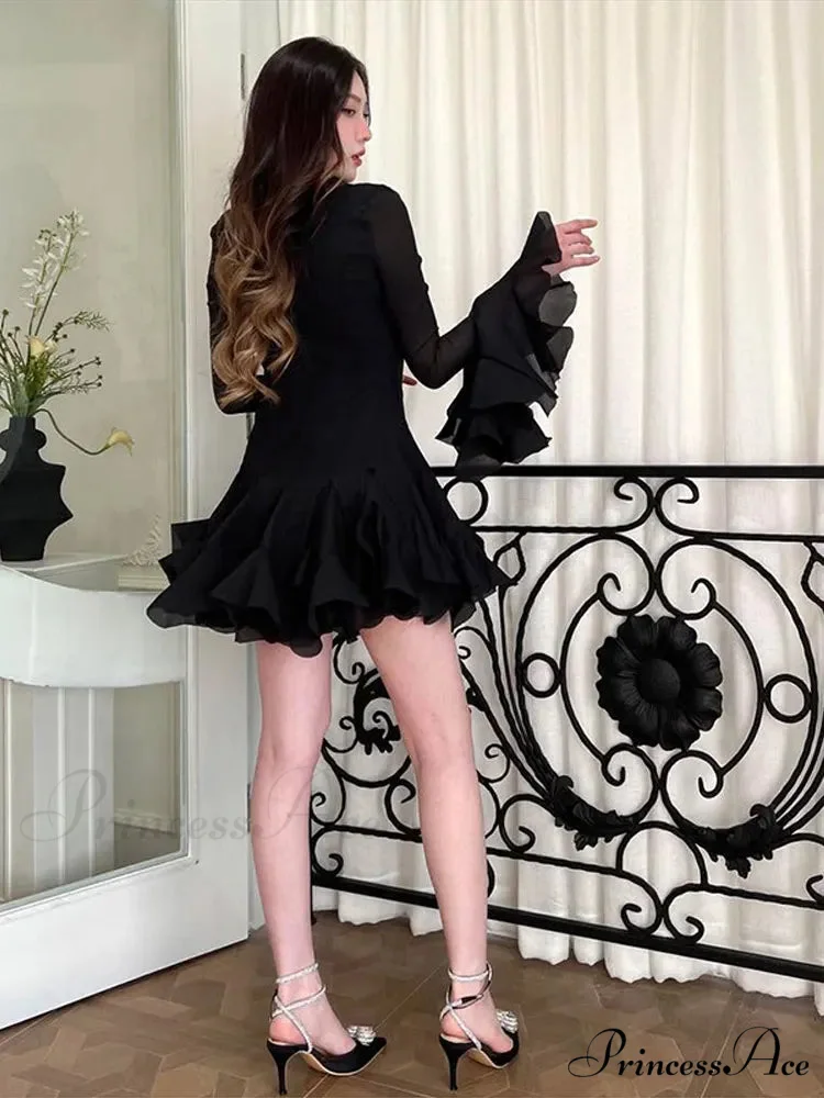 Round Neck Flare Sleeve Short Dress - Image 6