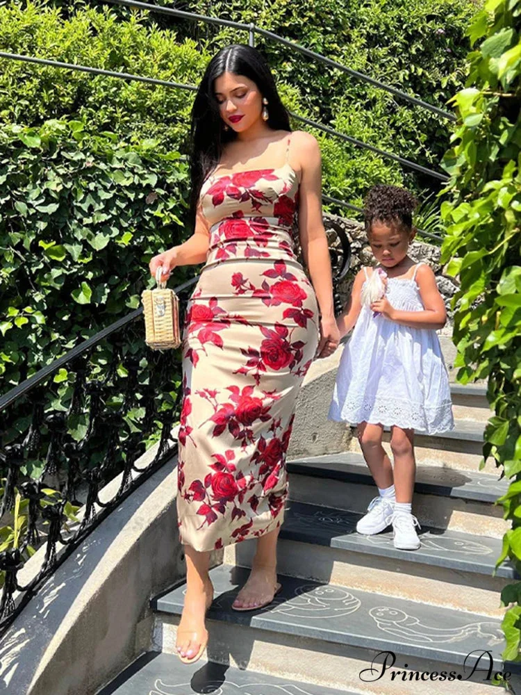 Seductive 2000s Floral Pattern Open-Back Body-Hugging Midi Dress - Image 5