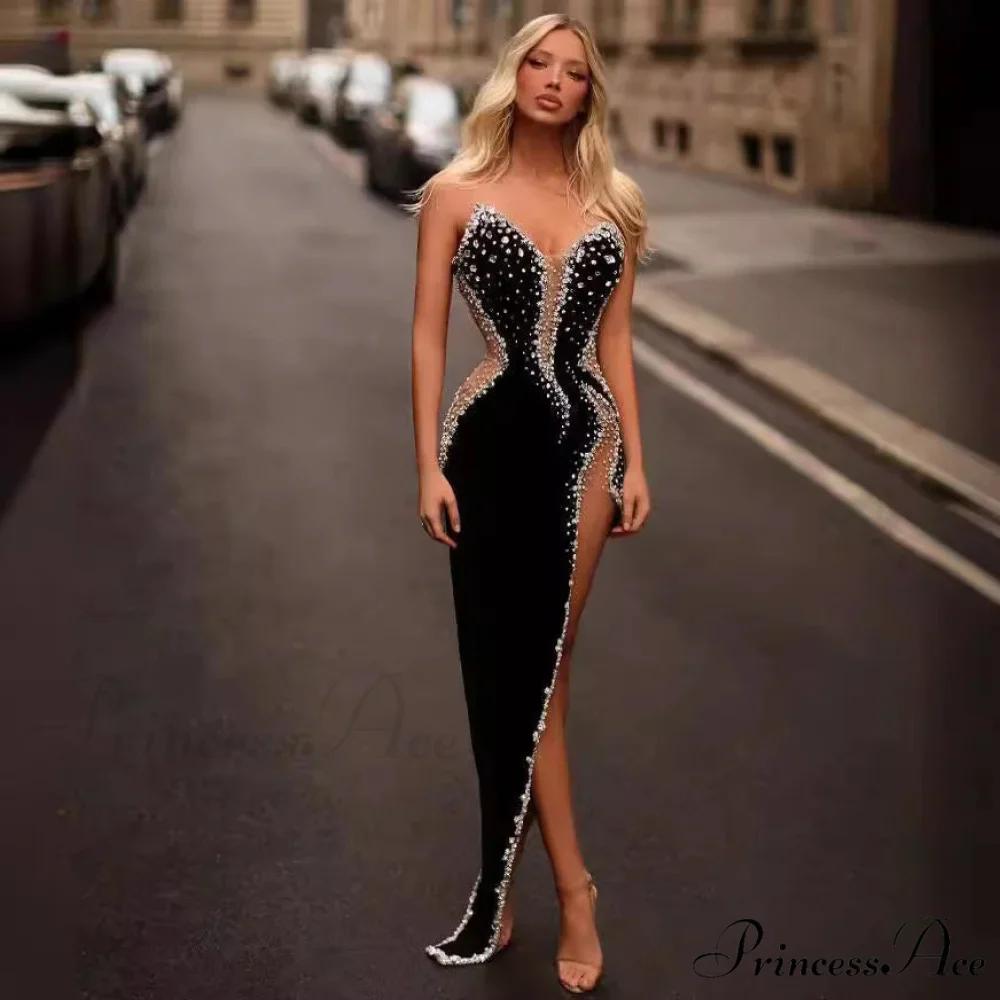 Seductive Bandeau Embellished Bodycon Dress Celebration Prom Dress - Image 2