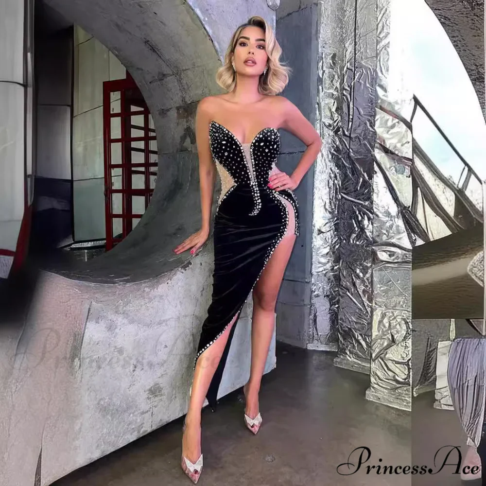 Seductive Bandeau Embellished Bodycon Dress Celebration Prom Dress - Image 4
