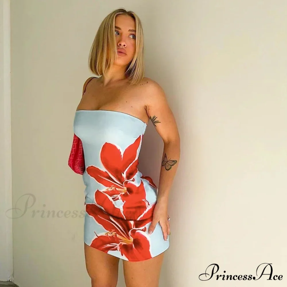Seductive Bandeau Flower Pattern High Rise Mini Dress - Image 3
