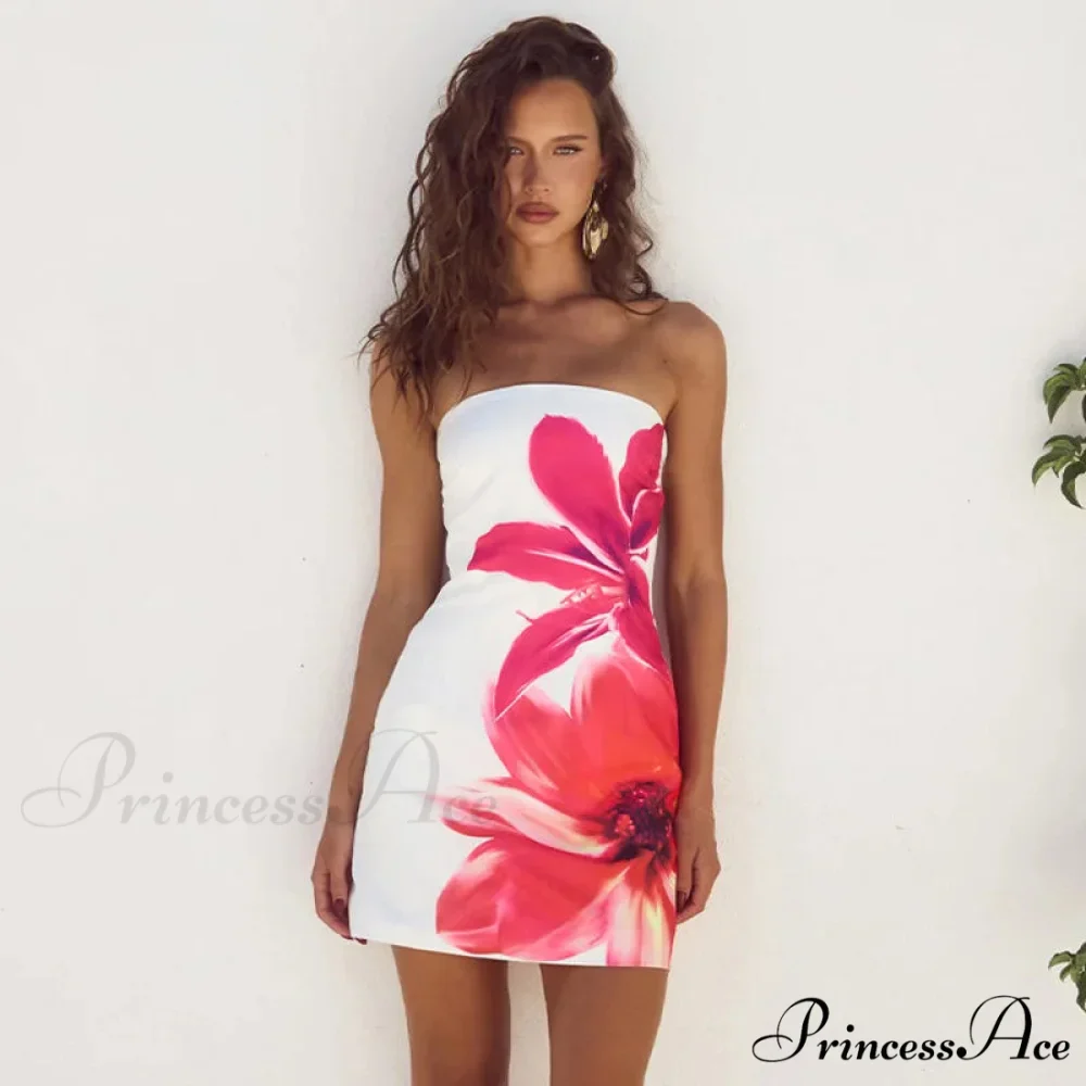 Seductive Bandeau Flower Pattern High Rise Mini Dress - Image 9