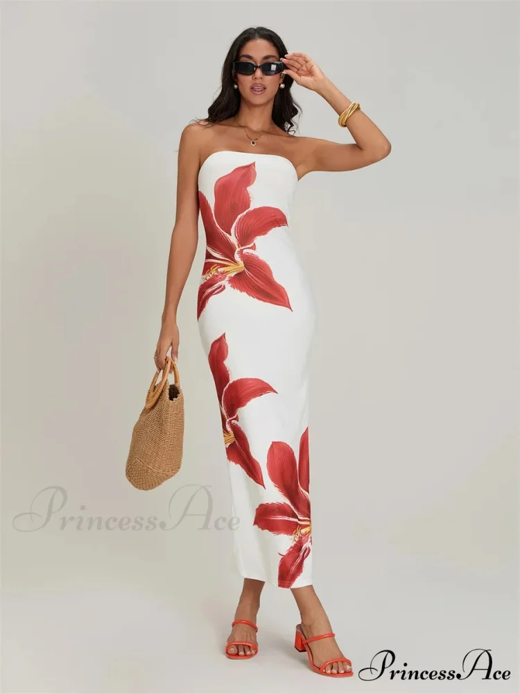 Seductive Bandeau Open-Back Body-Hugging Floral Dress - Image 2