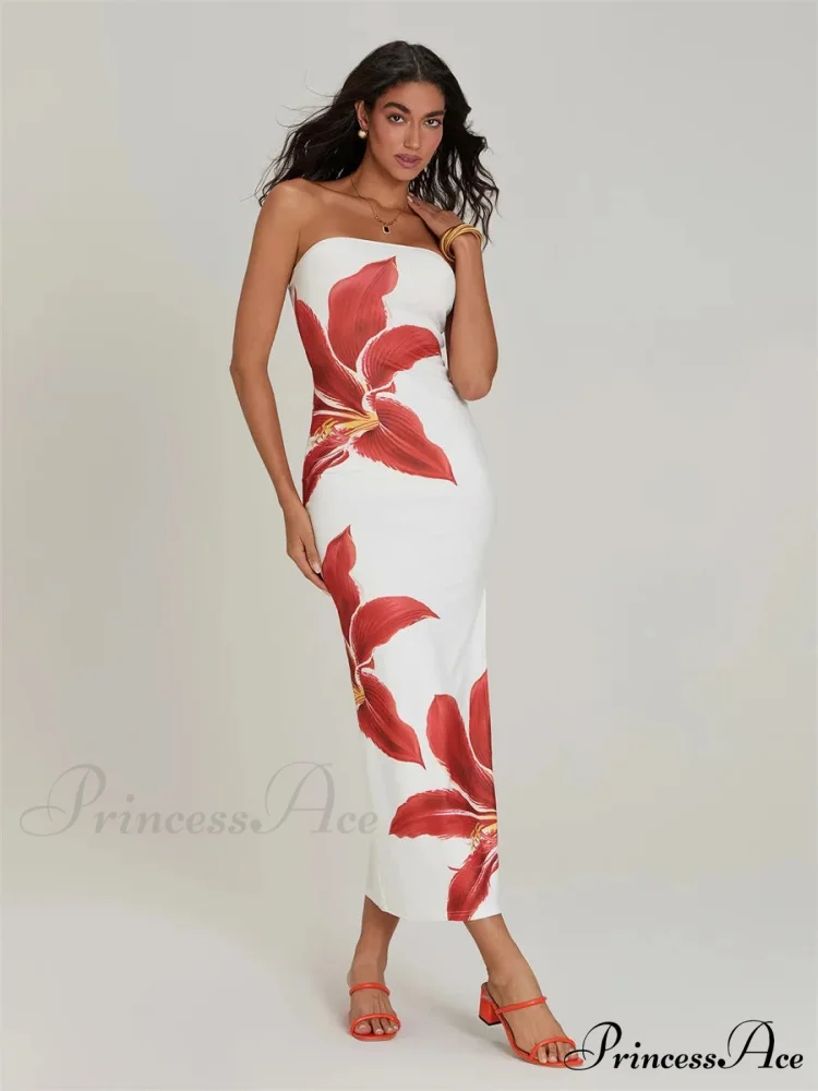 Seductive Bandeau Open-Back Body-Hugging Floral Dress - Image 4