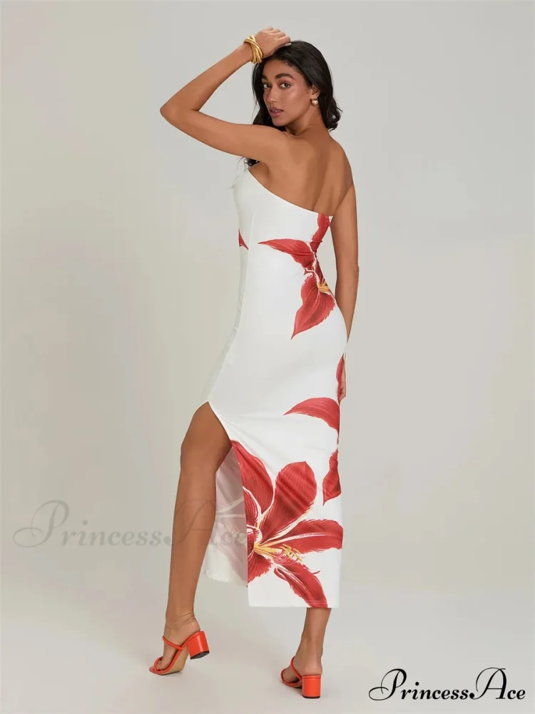 Seductive Bandeau Open-Back Body-Hugging Floral Dress - Image 5