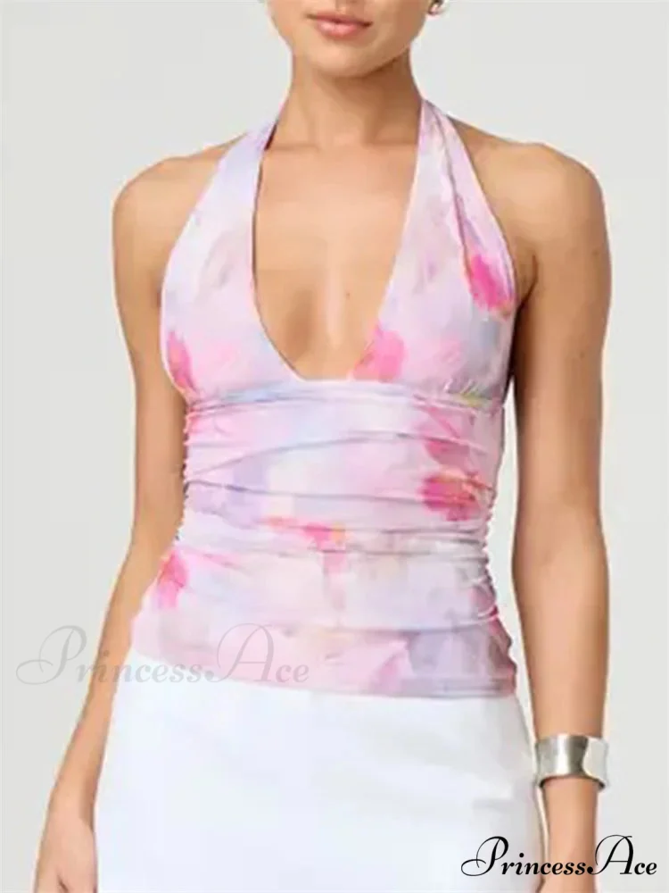 Seductive Bind-up Halter Spiral-dyed Gathered Crop Top - Image 2