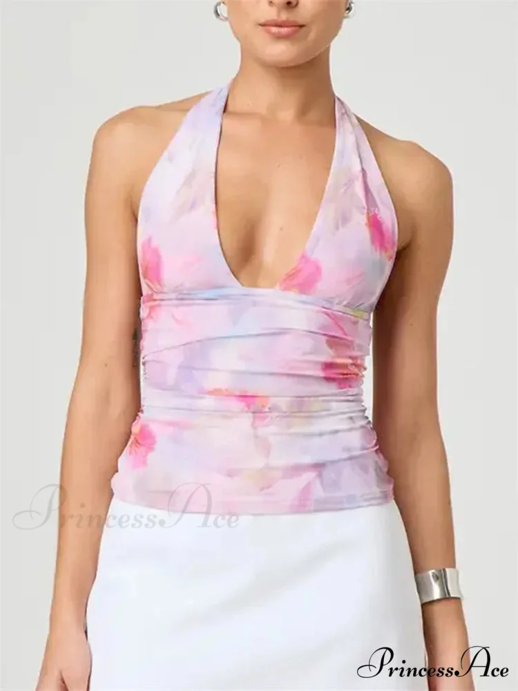 Seductive Bind-up Halter Spiral-dyed Gathered Crop Top - Image 3