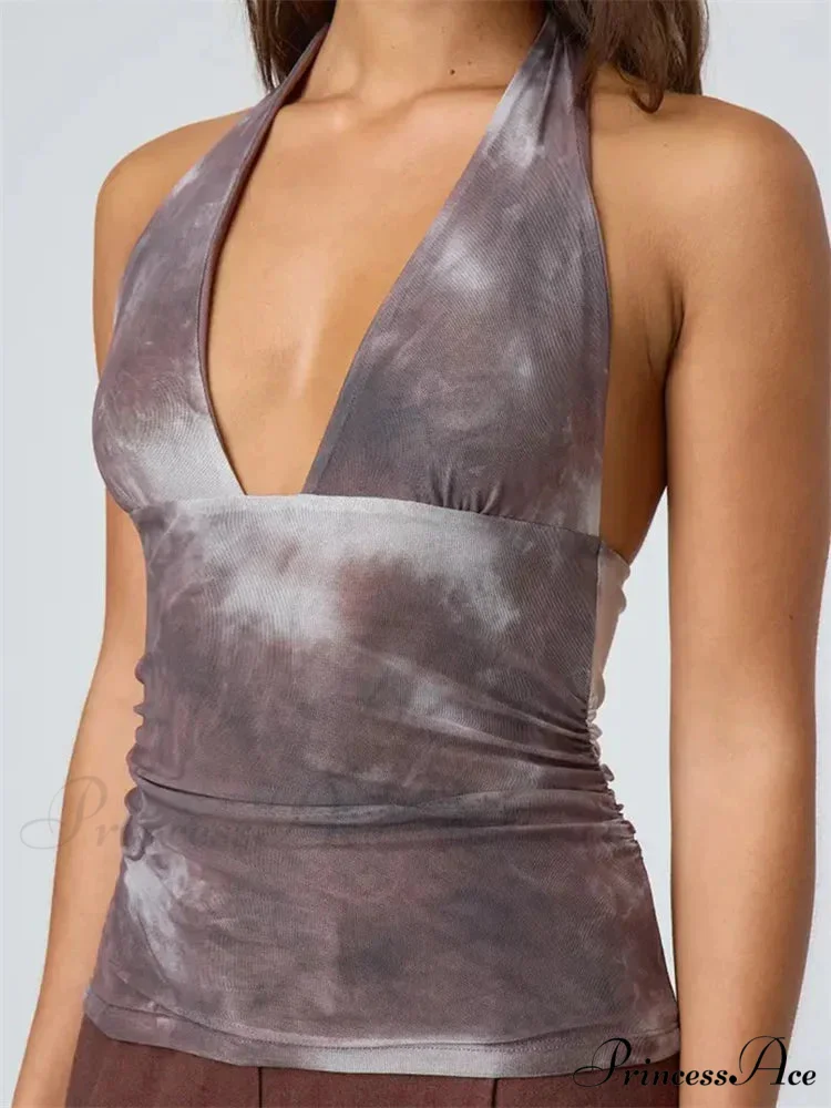 Seductive Bind-up Halter Spiral-dyed Gathered Crop Top - Image 5