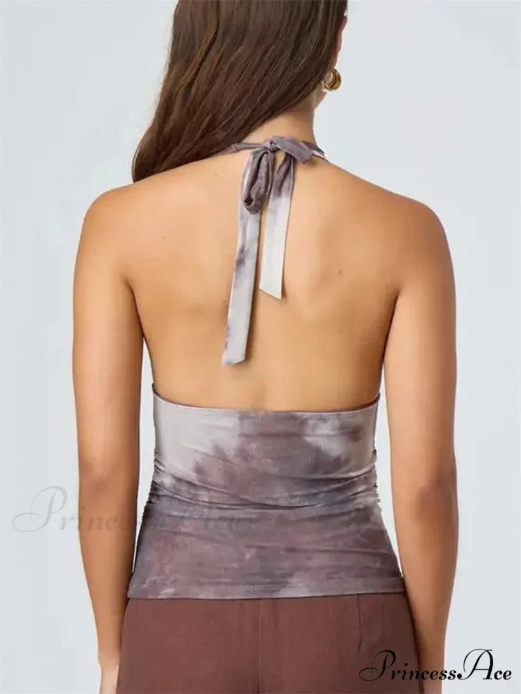 Seductive Bind-up Halter Spiral-dyed Gathered Crop Top - Image 6