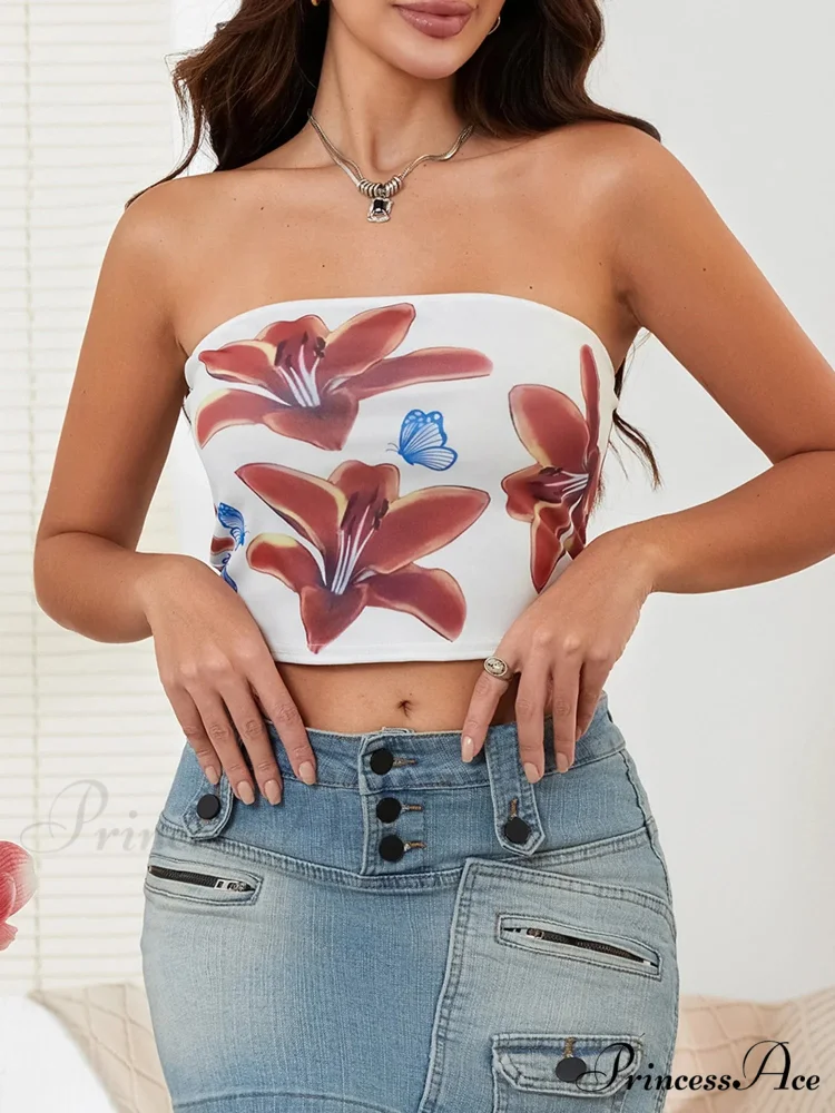 Seductive Blossoming Strapless Open-Back Crop Tank Tube Top - Image 3