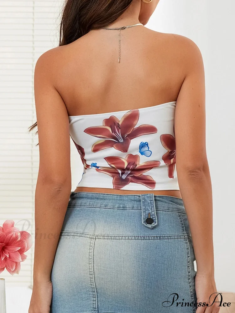 Seductive Blossoming Strapless Open-Back Crop Tank Tube Top - Image 4