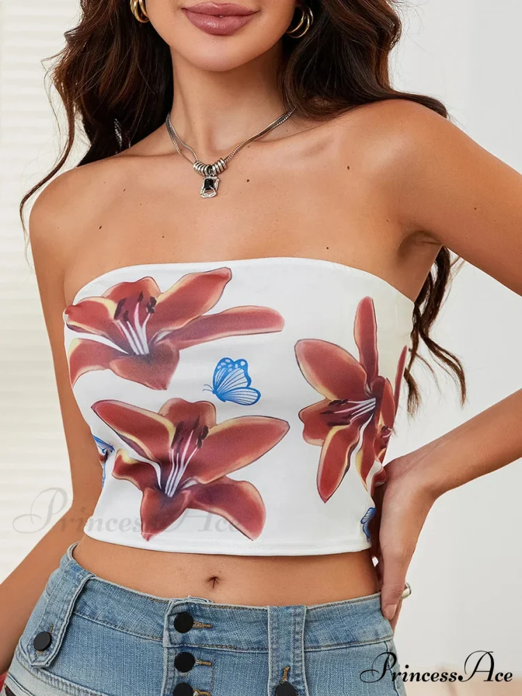 Seductive Blossoming Strapless Open-Back Crop Tank Tube Top - Image 6