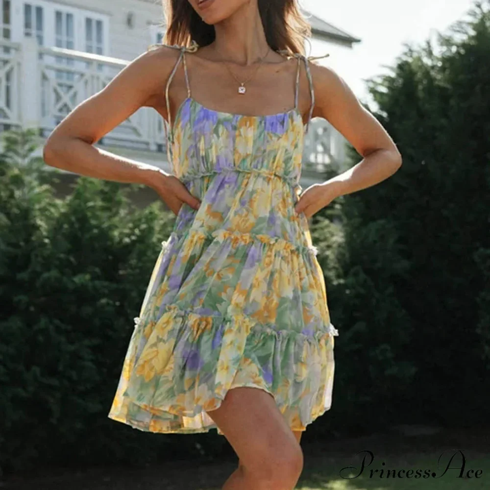 Seductive Chiffon Frill Floral Suspender Sundress - Image 2